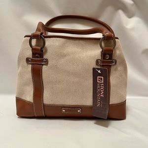 Stone Mountain handbag, canvas, leather, cream, brown, NWT